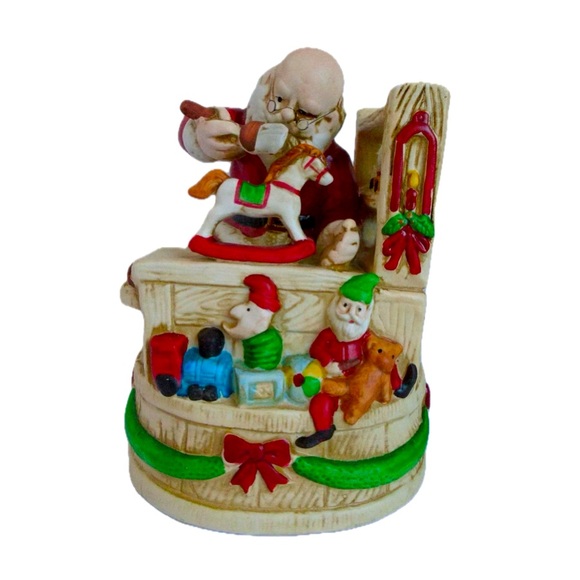 Vintage Music box Midwest Santa In His WorkshopCeramic.